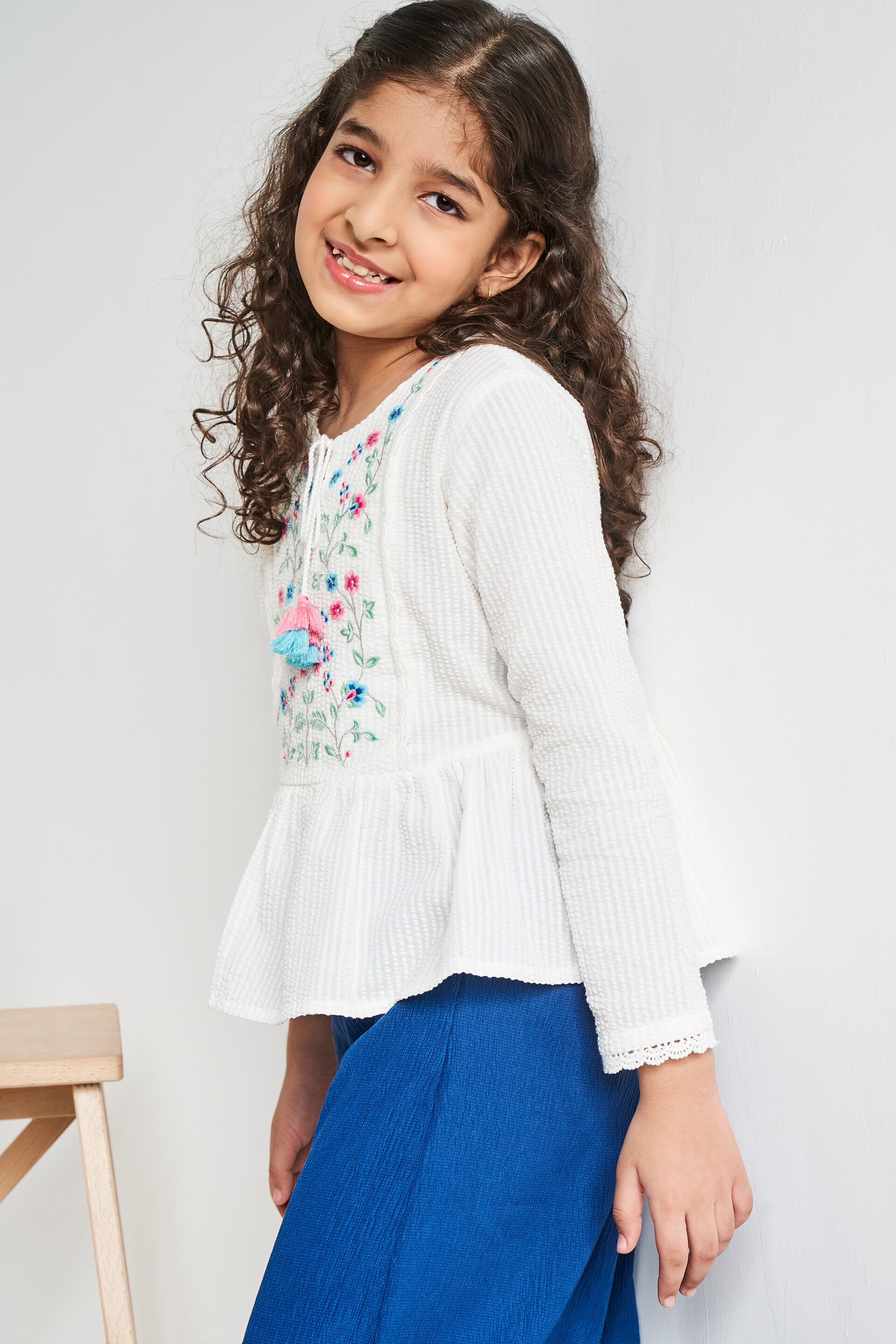 White Embroidered Flared Top, White, image 4